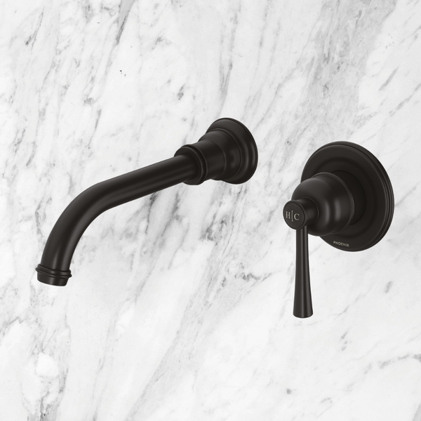 Phoenix Cromford SwitchMix Wall Basin/Bath Mixer Set 180mm (Complete Kit) Matte Black Lead Free