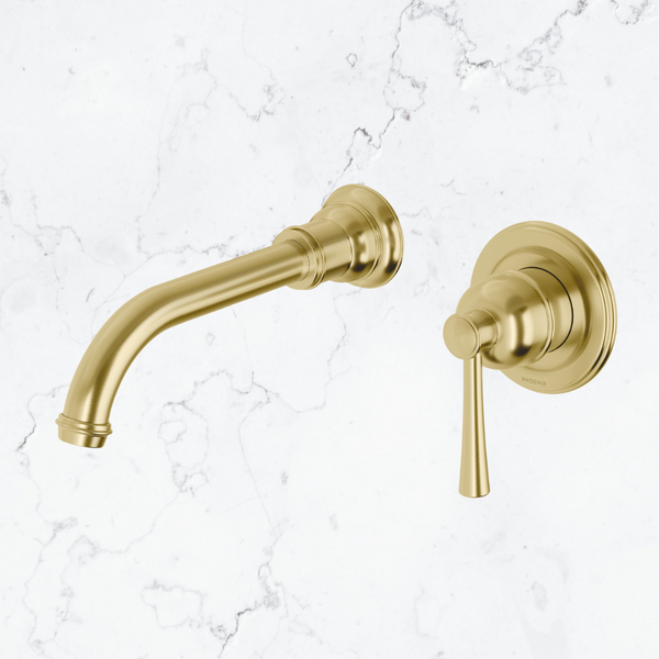 Phoenix Cromford SwitchMix Wall Basin / Bath Mixer Set 180mm (Complete Kit) Lead Free Brushed Gold