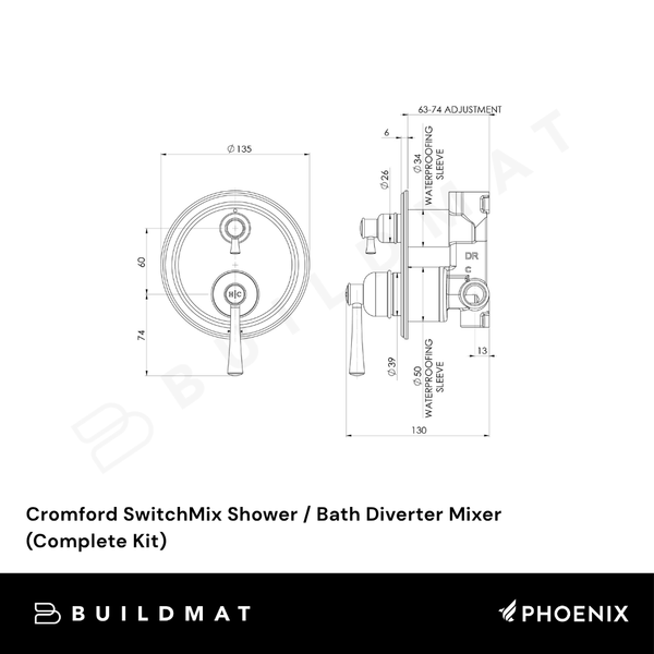 Phoenix Cromford SwitchMix Shower / Bath Diverter Mixer (Complete Kit) Matte Black