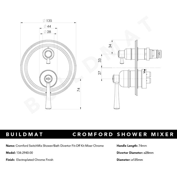 Phoenix Cromford SwitchMix Shower/Bath Divertor Mixer Fit-Off Kit Chrome