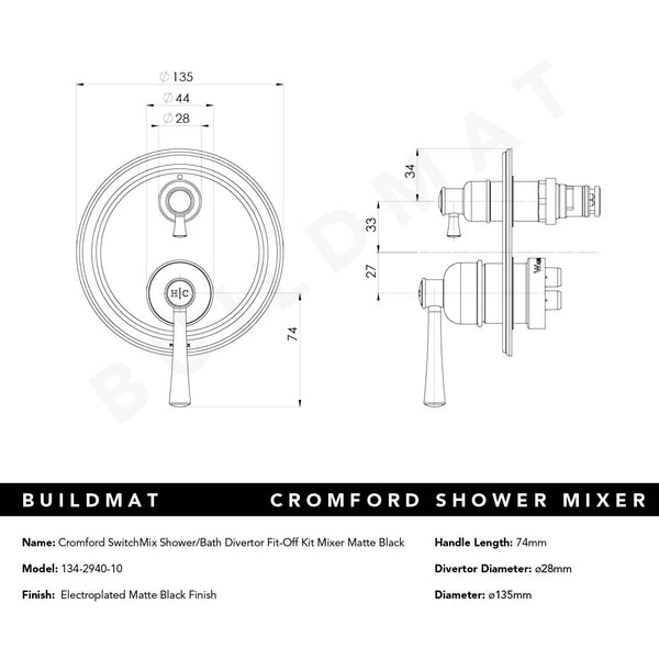 Phoenix Cromford SwitchMix Shower/Bath Divertor Mixer Fit-Off Kit Matte Black