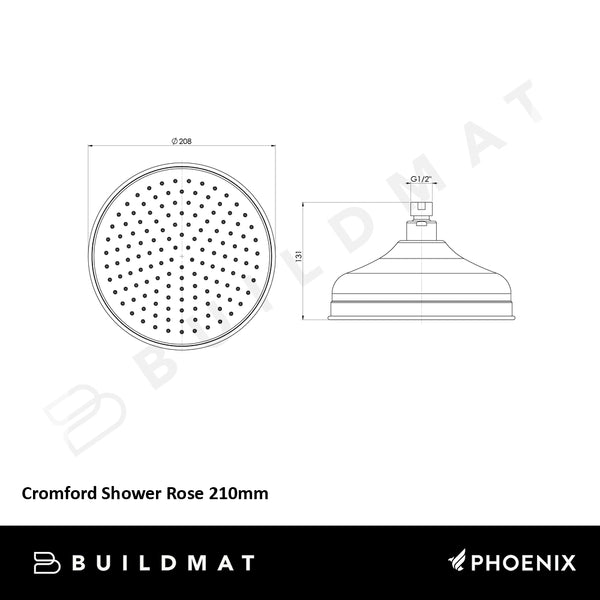 Phoenix Cromford Shower Rose 210mm Brushed Nickel