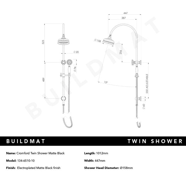 Phoenix Cromford Twin Shower Matte Black