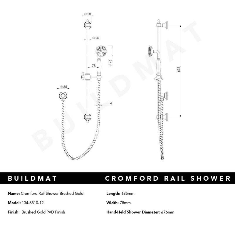 Cromford Rail Shower Brushed Gold