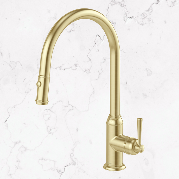 Phoenix Cromford Pull Out Sink Mixer 230mm Brushed Gold Lead Free