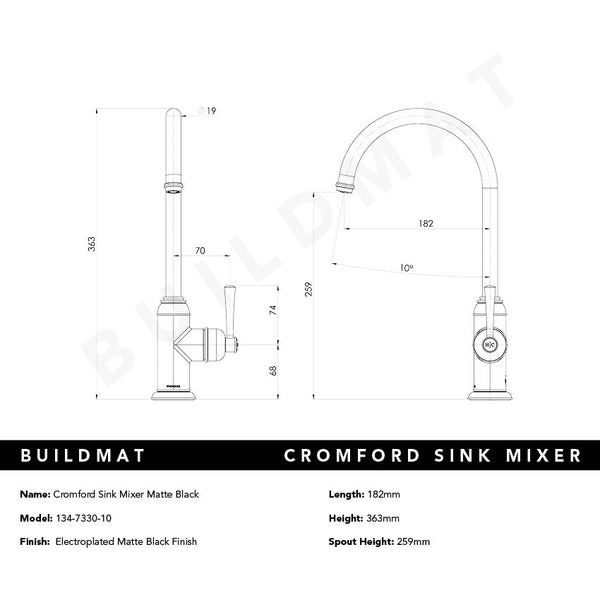 Phoenix Cromford Sink Mixer Matte Black