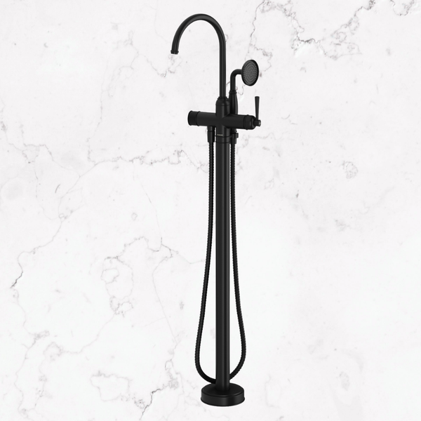 Phoenix Cromford Floor Mounted Bath Mixer with Hand Shower Matte Black