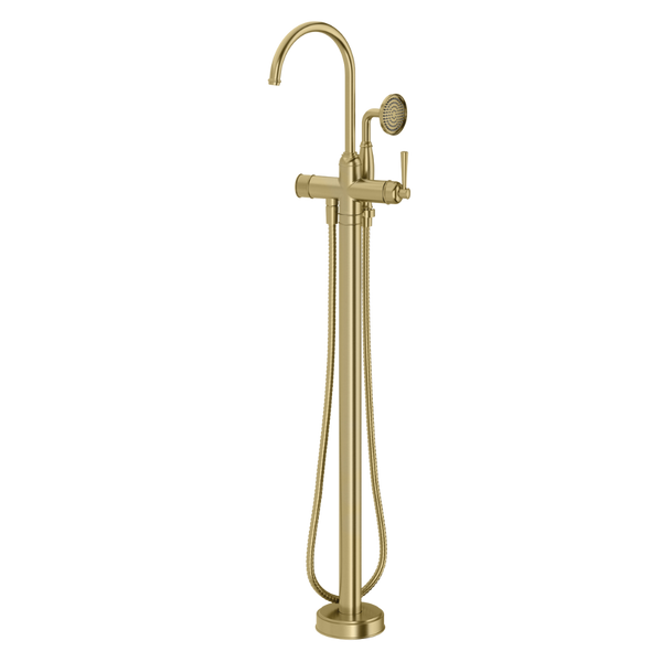 Phoenix Cromford Floor Mounted Bath Mixer with Hand Shower Brushed Gold