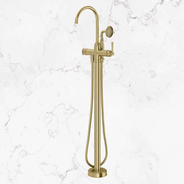 Phoenix Cromford Floor Mounted Bath Mixer with Hand Shower Brushed Gold