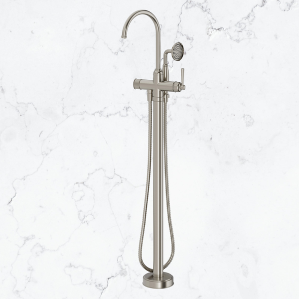 Phoenix Cromford Floor Mounted Bath Mixer with Hand Shower Brushed Nickel
