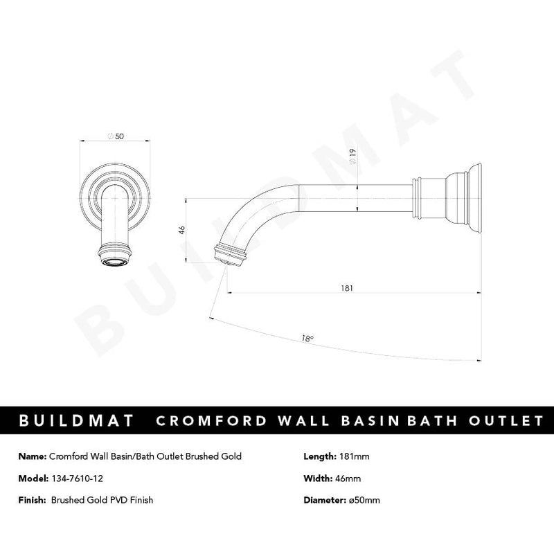 Cromford Wall Basin / Bath Outlet Brushed Gold