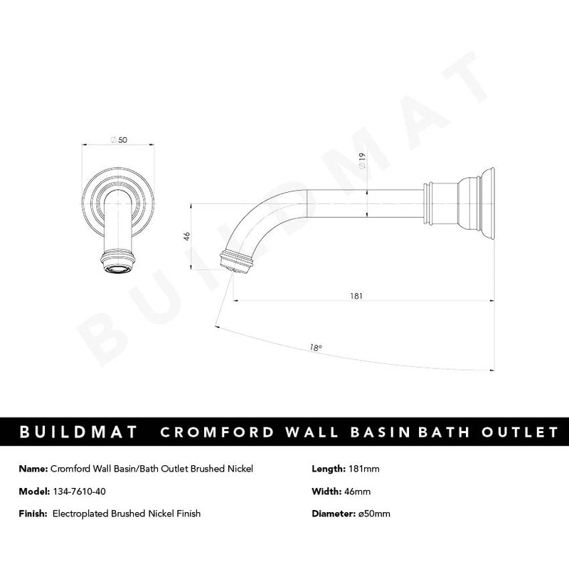 Cromford Wall Basin / Bath Outlet Brushed Nickel