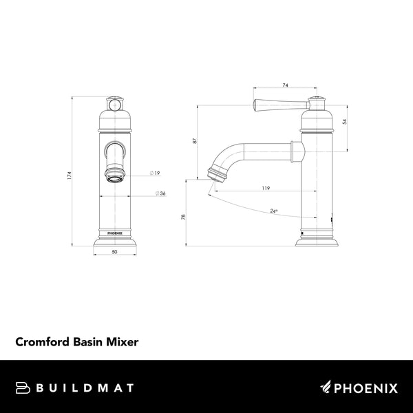 Phoenix Cromford Basin Mixer Lead Free Matte Black