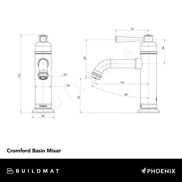 Phoenix Cromford Basin Mixer Brushed Bronze Lead Free