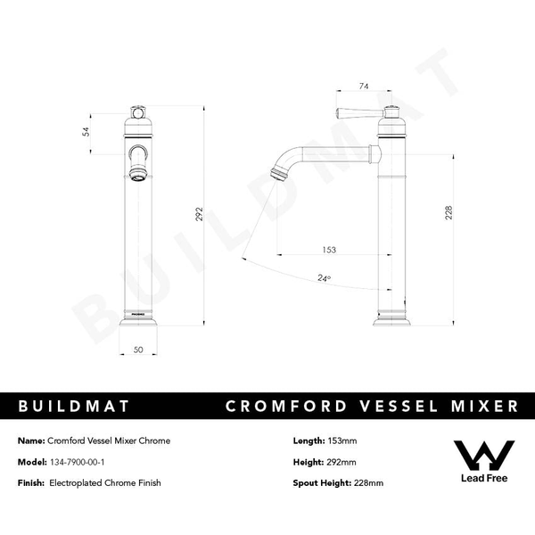 Phoenix Cromford Vessel Mixer Lead Free Chrome