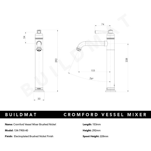 Phoenix Cromford Vessel Mixer Brushed Nickel