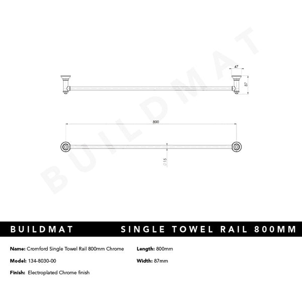 Phoenix Cromford Single Towel Rail 800mm Chrome