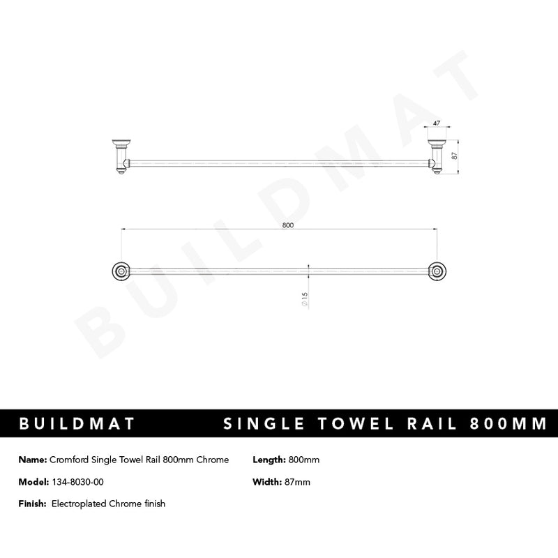 Cromford Single Towel Rail 800mm Chrome