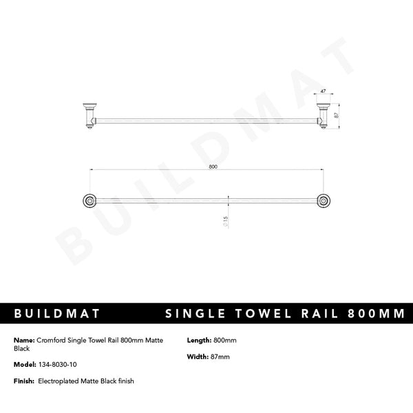 Phoenix Cromford Single Towel Rail 800mm Matte Black
