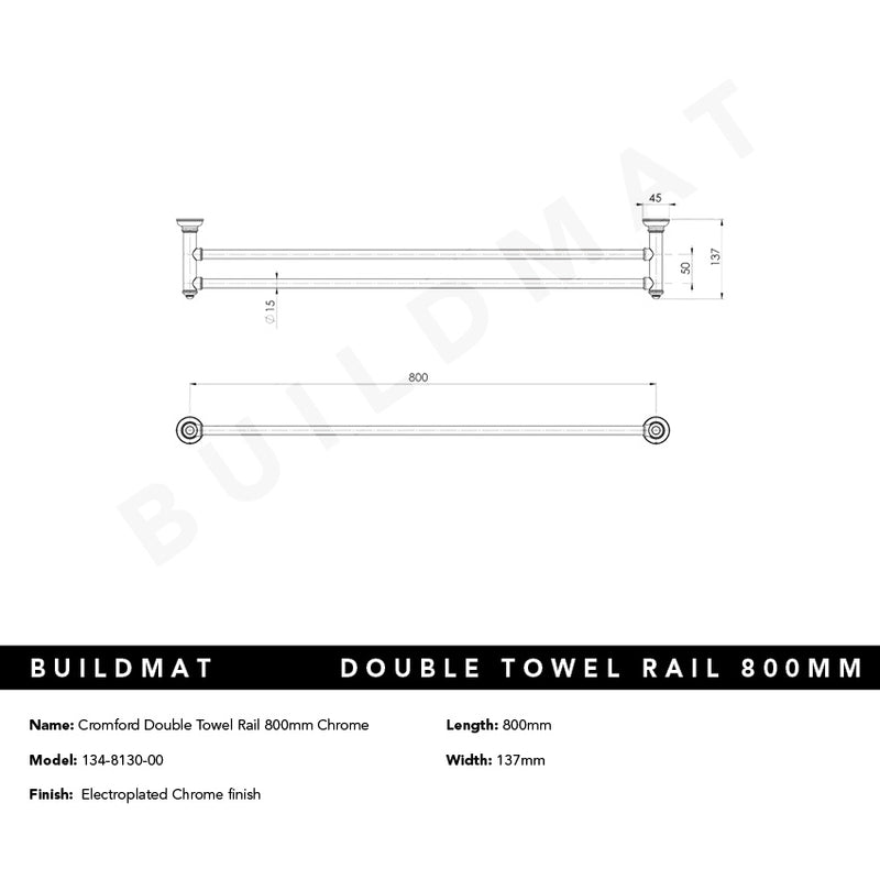 Cromford Double Towel Rail 800mm Chrome