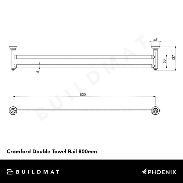 Phoenix Cromford Double Towel Rail 800mm Brushed Bronze