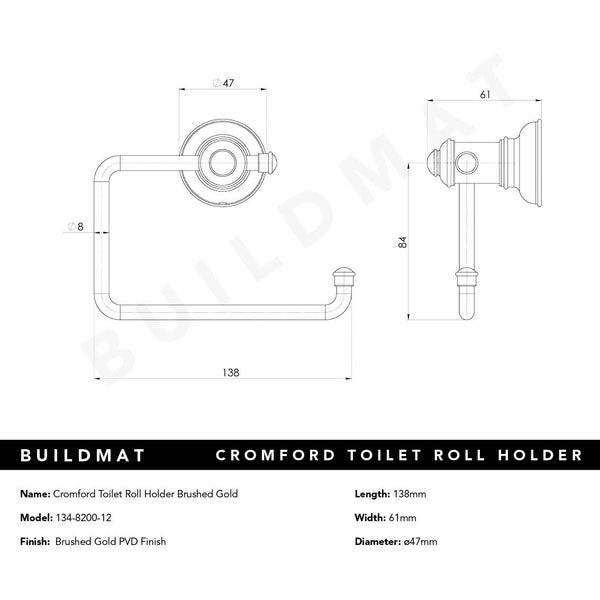Phoenix Cromford Toilet Roll Holder Brushed Gold