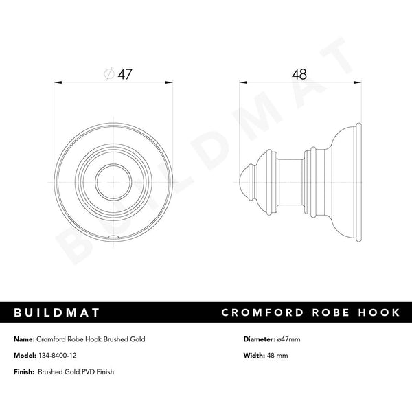 Phoenix Cromford Robe Hook Brushed Gold