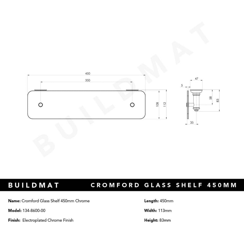 Cromford Glass Shelf 450mm Chrome