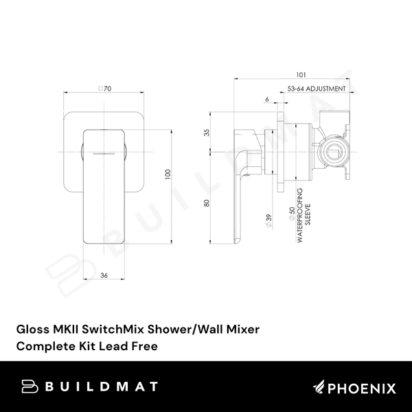 Phoenix Gloss MKII SwitchMix Shower/Wall Mixer (Complete Kit) Brushed Gold Lead Free