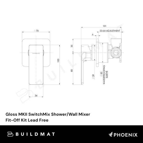 Phoenix Gloss MKII SwitchMix Shower/Wall Mixer (Fit-Off Kit) Brushed Gold Lead Free