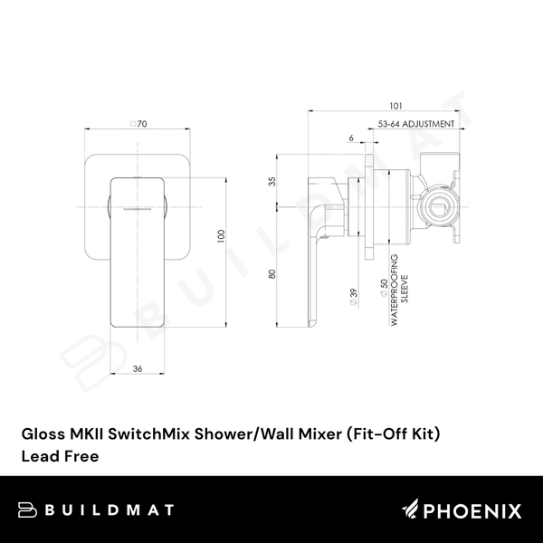 Phoenix Gloss MKII SwitchMix Shower/Wall Mixer (Fit-Off Kit) Matte Black Lead Free