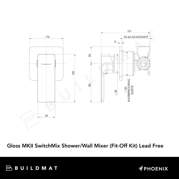 Phoenix Gloss MKII SwitchMix Shower/Wall Mixer (Fit-Off Kit) Brushed Nickel Lead Free