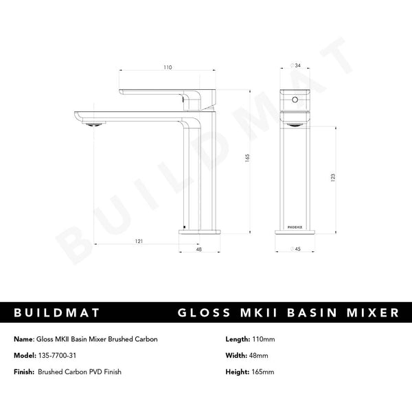 Phoenix Gloss MKII Basin Mixer Brushed Carbon