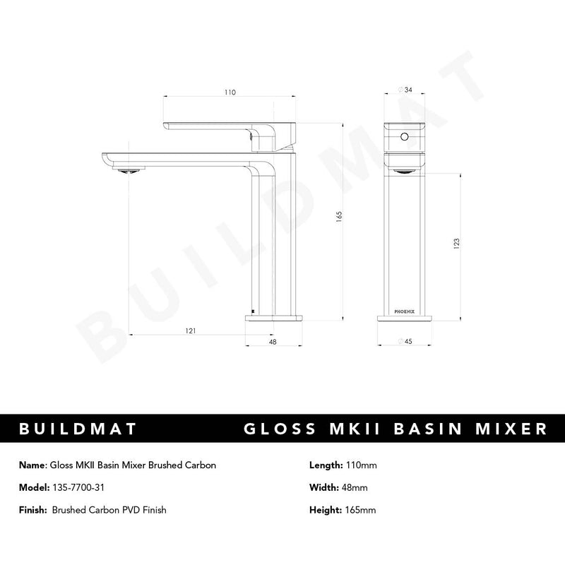 Gloss MKII Basin Mixer Brushed Carbon