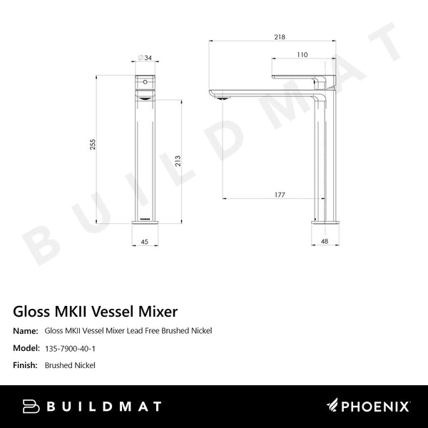 Phoenix Gloss MKII Vessel Mixer Lead Free Brushed Nickel