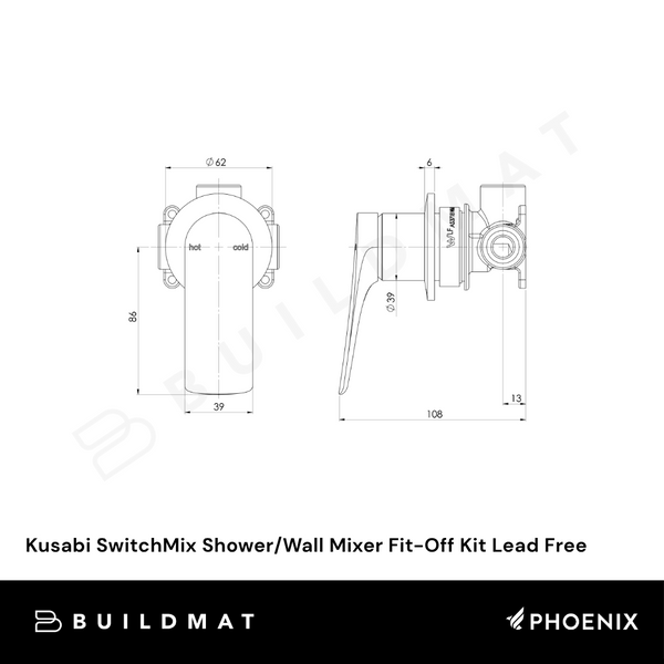 Phoenix Kusabi Shower / Wall Mixer (Trim Kit Only) Chrome Lead Free