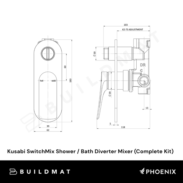 Phoenix Kusabi SwitchMix Shower / Bath Diverter Mixer (Complete Kit) Brushed Nickel Lead Free
