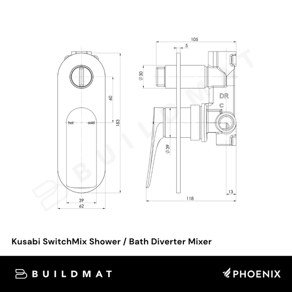 Phoenix Kusabi SwitchMix Shower / Bath Diverter Mixer (Fit-Off Kit) Brushed Nickel Lead Free