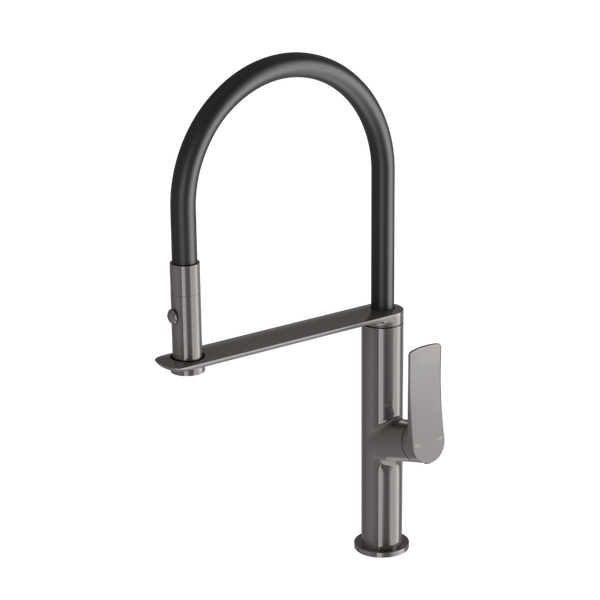 Phoenix Kusabi Flexible Hose Sink Mixer 200mm Brushed Carbon Lead Free