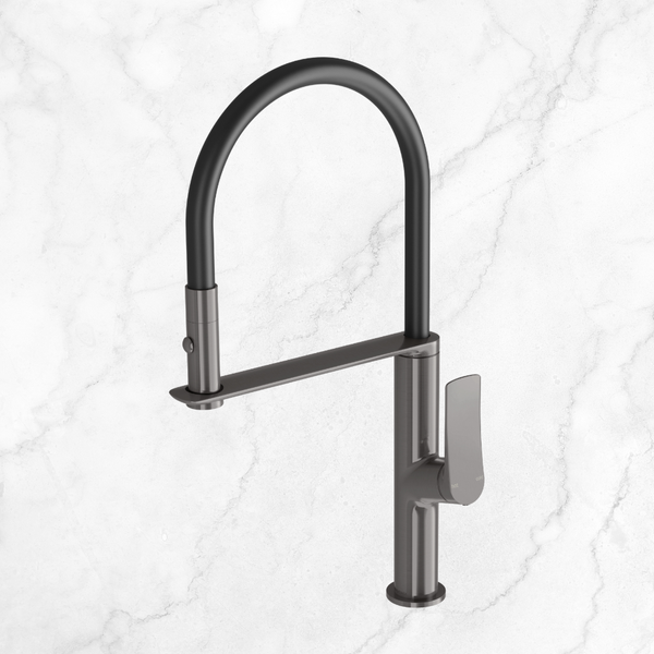 Phoenix Kusabi Flexible Hose Sink Mixer 200mm Brushed Carbon Lead Free