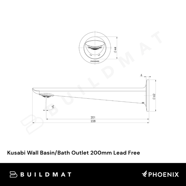 Phoenix Kusabi Wall Basin / Bath Outlet 200mm Matte Black Lead Free
