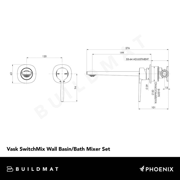 Phoenix Vask Switchmix Wall Basin Bath Mixer Set Complete Kit Brushed Bronze Lead Free