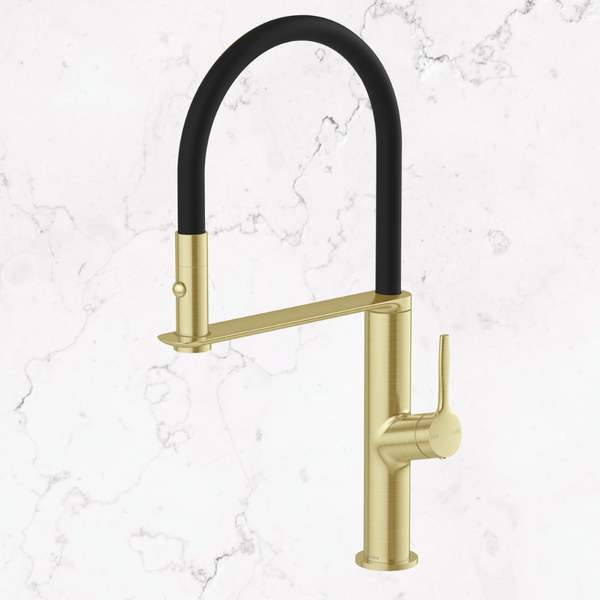 Phoenix Vask Flexible Hose Sink Mixer 200mm Brushed Gold Lead Free