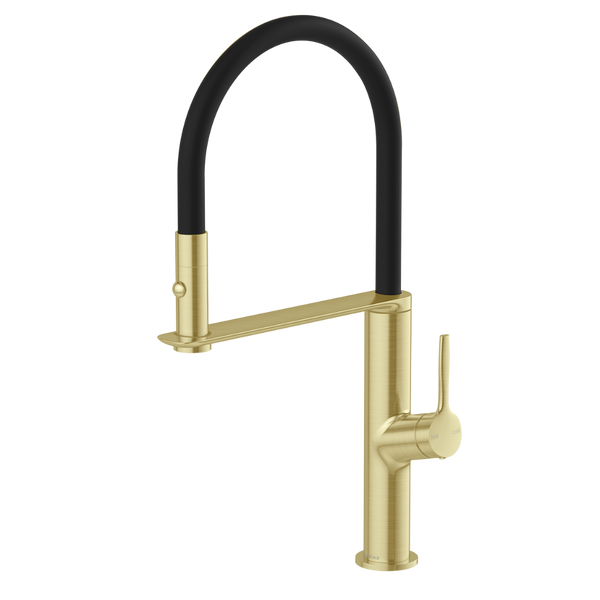Phoenix Vask Flexible Hose Sink Mixer 200mm Brushed Gold Lead Free