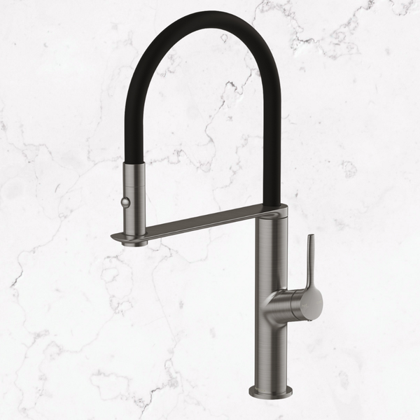 Phoenix Vask Flexible Hose Sink Mixer 200mm Brushed Carbon Lead Free