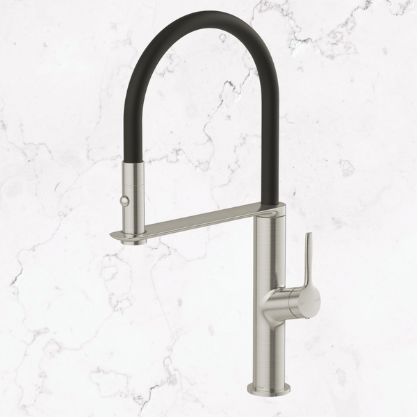 Phoenix Vask Flexible Hose Sink Mixer 200mm Brushed Nickel Lead Free