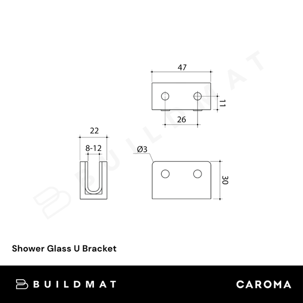 Caroma Shower Glass U Bracket Brushed Brass