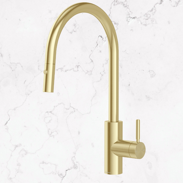 Phoenix Vivid MKII Pull Out Sink Mixer 240mm Gooseneck Brushed Gold Lead Free