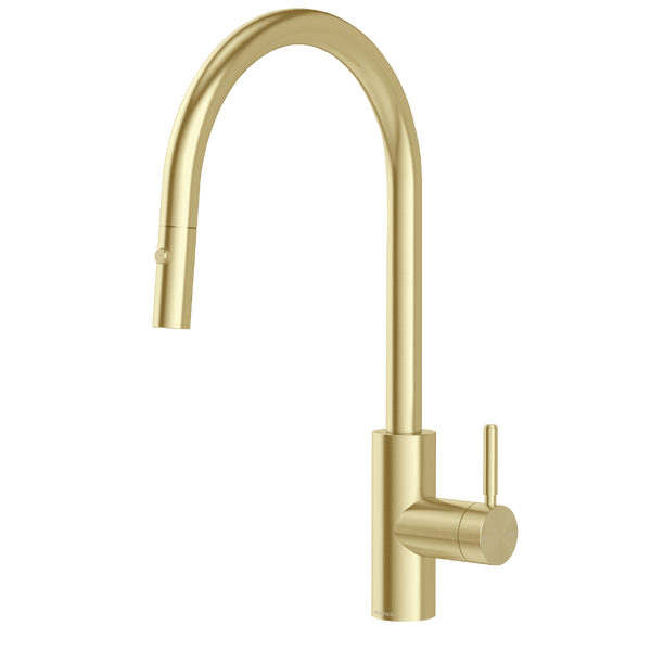 Phoenix Vivid MKII Pull Out Sink Mixer 240mm Gooseneck Brushed Gold Lead Free