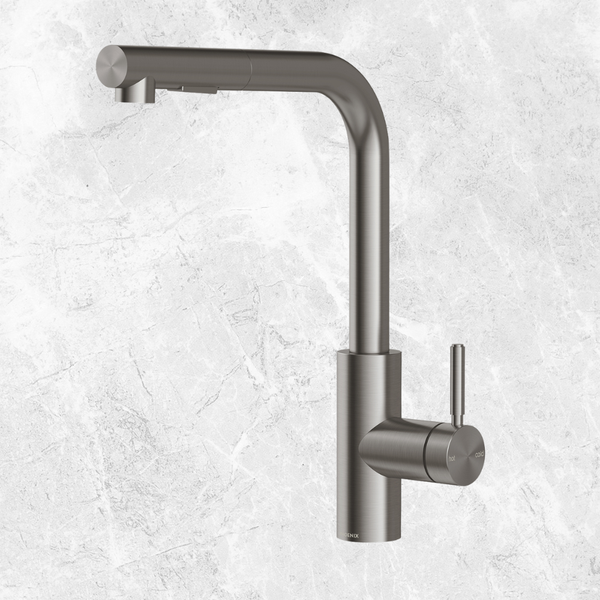 Phoenix Vivid MKII Pull Out Sink Mixer 230mm L Shaped Brushed Carbon Lead Free